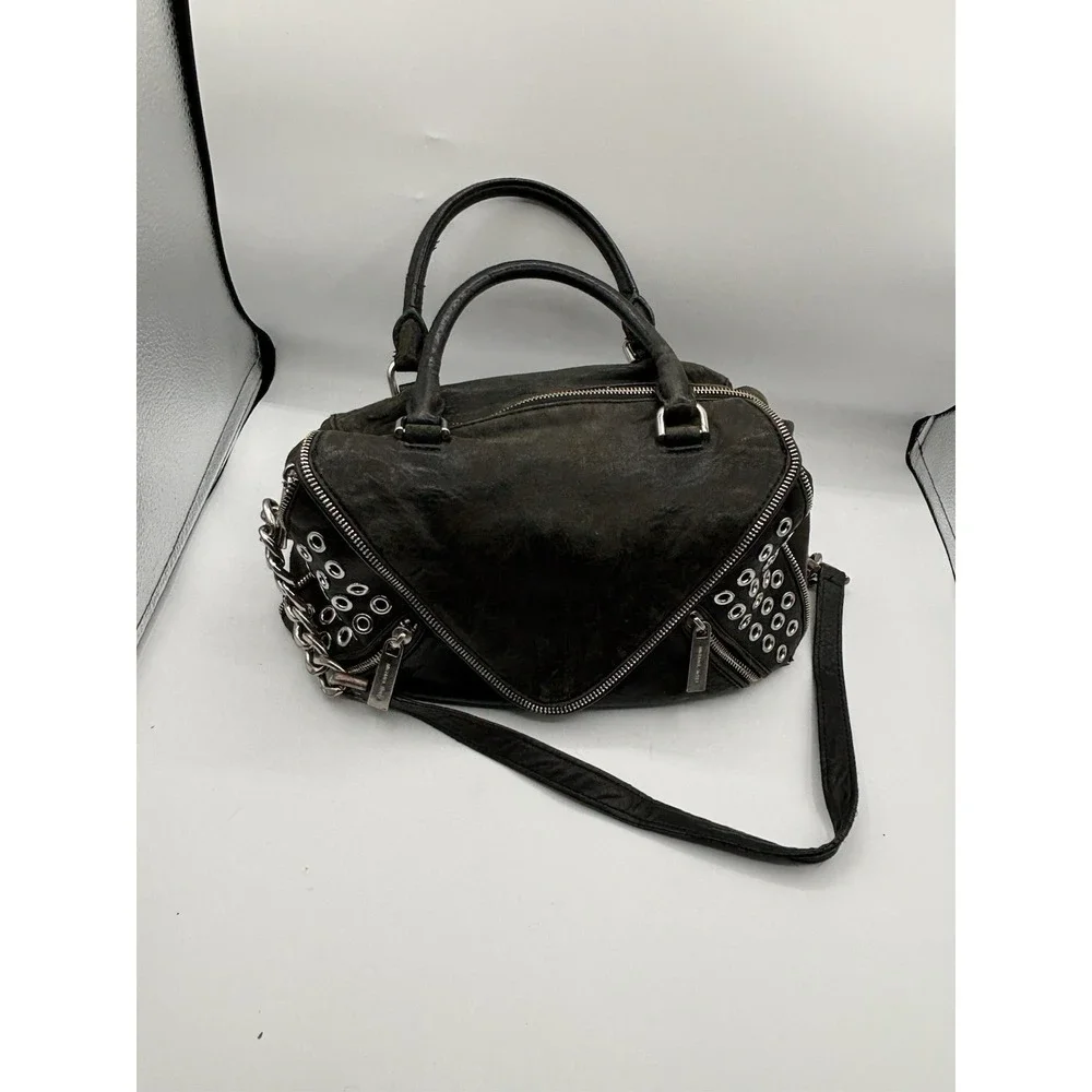 Michael Kors‎ Y2K Black Silver Studded Hobo Shoulder Bag Grunge Leather